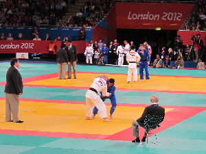Visually impaired athletes in paralympics judo competition