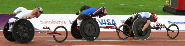 David Weir of Team GB leads the Paralympics 1500 metre T54 final wheelchair race