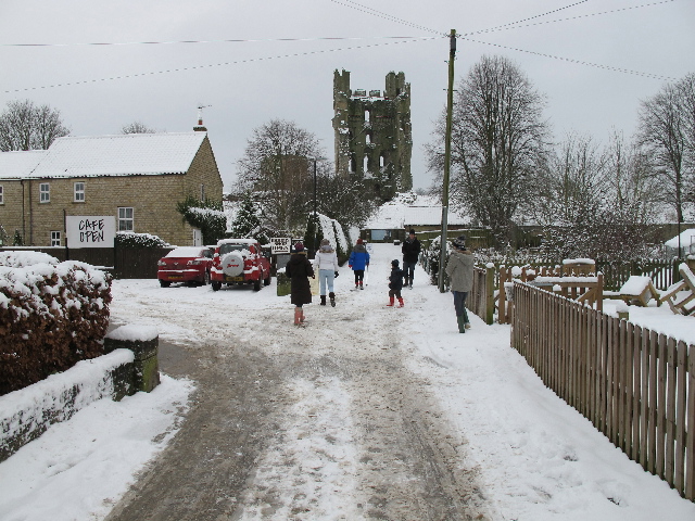 Helmsley castle in snow