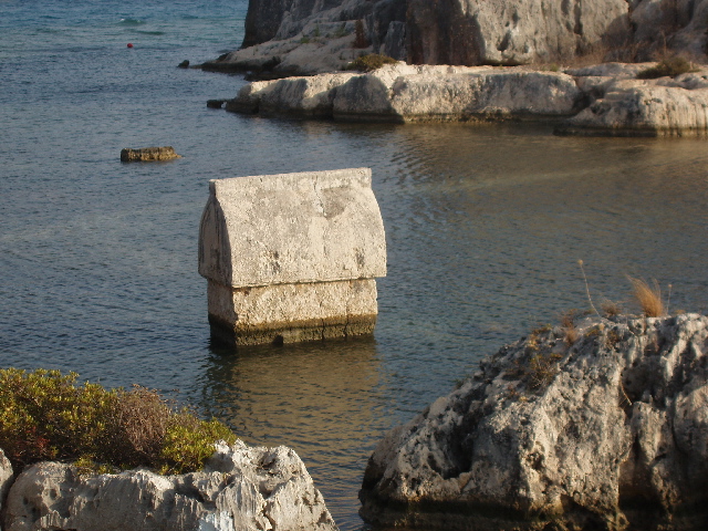 Tomb with base under water after earthquake at Simena - Lycian coast Turkey 2008